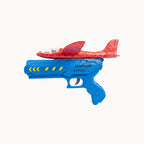 2-in-1 Catapult Aircraft Gun Toy (Red Plane Blue Gun) with a red airplane attached on a white background