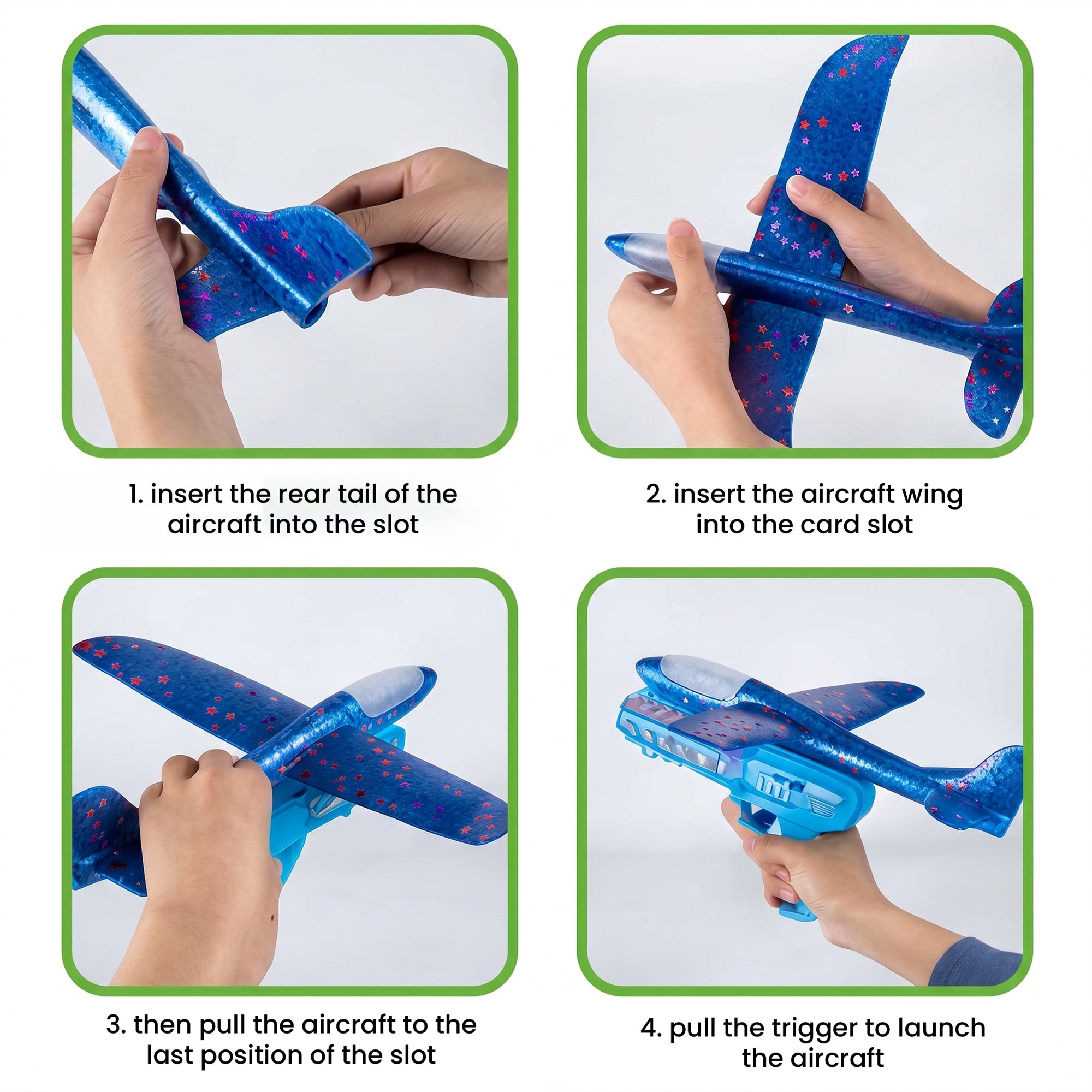 Step-by-step instructions for assembling and launching 2-in-1 Catapult Aircraft Gun Toy (Blue Plane Red Gun)airplane toy.
