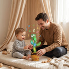Father and baby playing with Dancing & Talking Cactus Toy