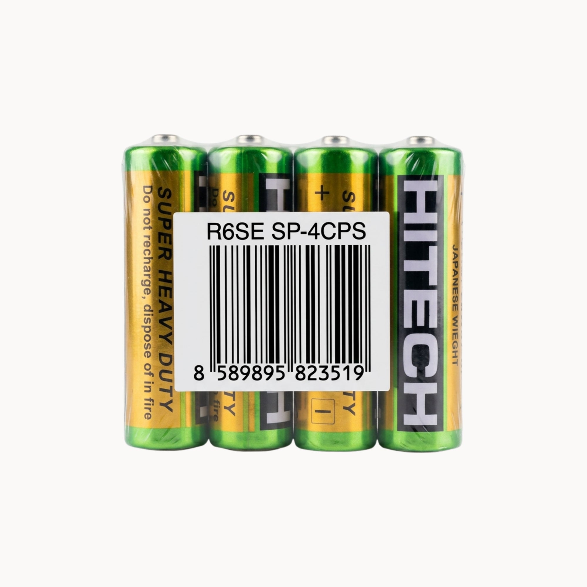 Four HiTech AA Battery with a label on a white background