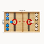 Wooden Sling Puck Board Game with Horizontal & Vertical Dimensions on a White Background